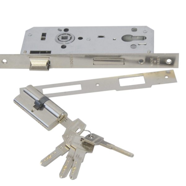 Door Lock w/Cylinder Silver 45mm/Security Profile
