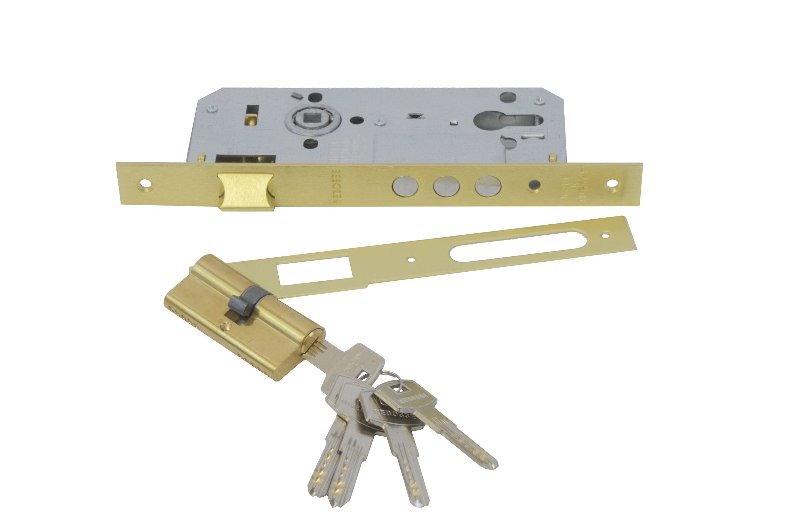 Rebosse 
	
	Door Lock w/Cylinder Gold 45mm 3MR
	 |  Door Locks & Cylinders |  Architectural Hardware